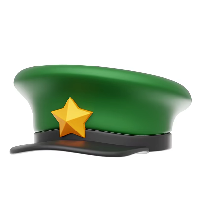 Green Military Style Hat Featuring Yellow Star And Black Brim Design 3d model