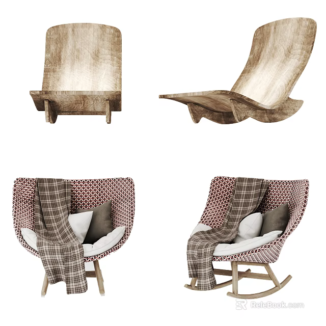 Stylish Accent Chair With Wooden Frame Plaid Blanket And Soft Cushions 3d model