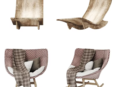 Stylish Accent Chair With Wooden Frame Plaid Blanket And Soft Cushions 3d model