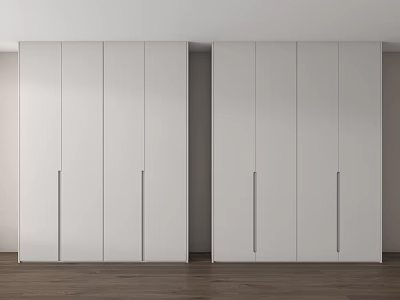 Modern White Wardrobe Double Units With Sleek Doors And Wooden Floor Design 3d model