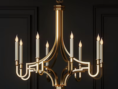 Classic Gold Chandelier With Candle Shaped Lights For Dark Wall Interior 3d model