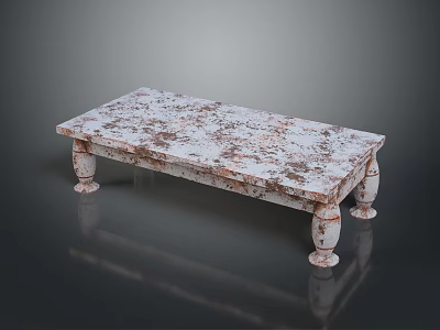 Elegant Coffee Table With White Brown Marbled Top And Carved Legs Design 3d model
