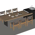 Modern Bar Counter Interior With Long Wooden Table Chairs Vase And Tableware