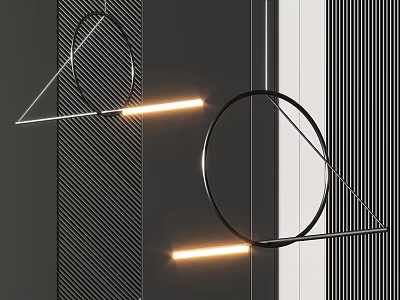 Modern Luxury Geometric Pendant Lights With Black White Linear Design And Stripe Pattern Background 3d model