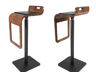 Pair Of Modern Wooden Armrest Bar Stools With Black Seat And Metal Base 3d model