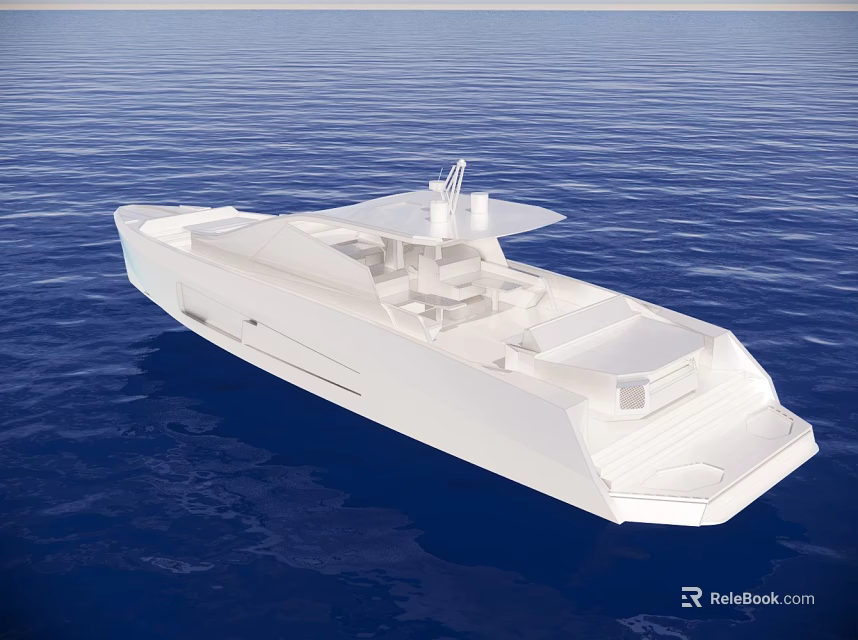 Sleek White Modern Yacht With Open Deck Sailing On Blue Calm Ocean 3d model 