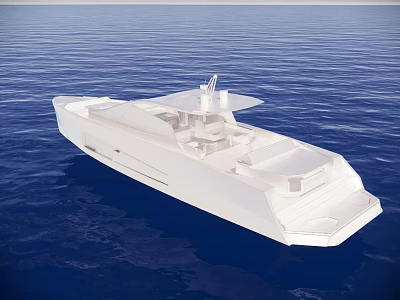 Sleek White Modern Yacht With Open Deck Sailing On Blue Calm Ocean 3d model