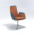 Modern Office Chair With Brown Blue Leather Upholstery And Chrome Swivel Metal Base