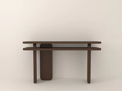 Modern Functional Desk With Brown Two Tiered Tabletop And Curved Support 3d model
