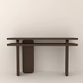 Modern Functional Desk With Brown Two Tiered Tabletop And Curved Support 3d model
