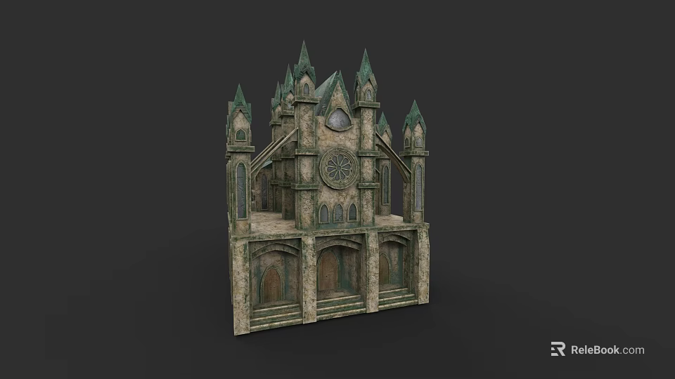 Gothic Style European Architecture With Spires Clock Tower And Intricate Carvings 3d model 