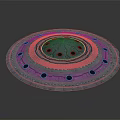Circular Blue Chandelier with Yellow Lights and Holes in Modern Tech Inspired Design
