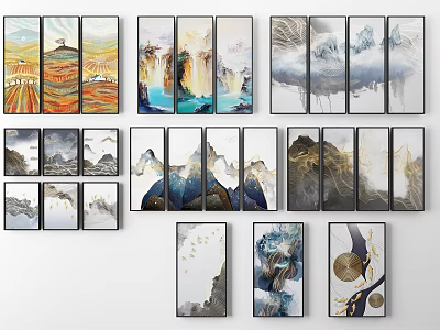 Landscape Paintings With Mountain Water Clouds And Abstract Designs For Home Decor 3d model