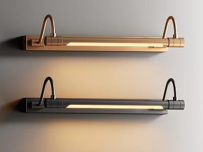 Gold and Black Long Wall Lamps with Hook Design Emitting Soft Light on Grey Wall 3d model