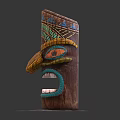 Decorative Wooden Columns With Intricate Carved Faces And Vibrant Colorful Patterns