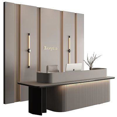 Modern Reception Desk With Wall Lights Laptop Chair And Potted Plant 3d model