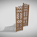 Classic Wooden Folding Screen With Intricate Carved Patterns And Decorative Panels