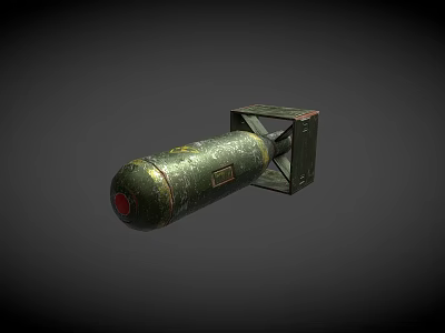 Green Military Bomb Cylindrical Shape With Red Part And Square Metal Tail Fin 3D Render 3d model