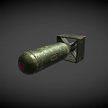 Green Military Bomb Cylindrical Shape With Red Part And Square Metal Tail Fin 3D Render