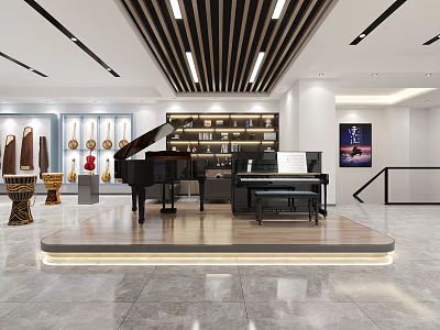 Modern Hotel Lobby Interior With Grand Piano Bookshelves Decorative Items And Modern Lighting 3d model