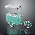 Light Blue Ice Cream Tricycle With White Canopy Transparent Window And Handlebar