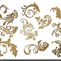 Ornate Golden Carved Decorative Elements With Intricate Scroll And Leaf Patterns 3d model