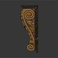 Ornate Gold Carved Decorative Bracket With Marble Edge And Scroll Leaf Patterns 3d model