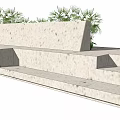 Concrete Landscape Bench Featuring Step Design And Green Plants 3d model