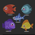 Cute Colorful Cartoon Fish Wall Decor With Smiling Faces And Different Hues