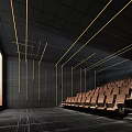 Modern Cinema Interior With Large Screen Comfortable Seats And Linear Ceiling Lights 3d model