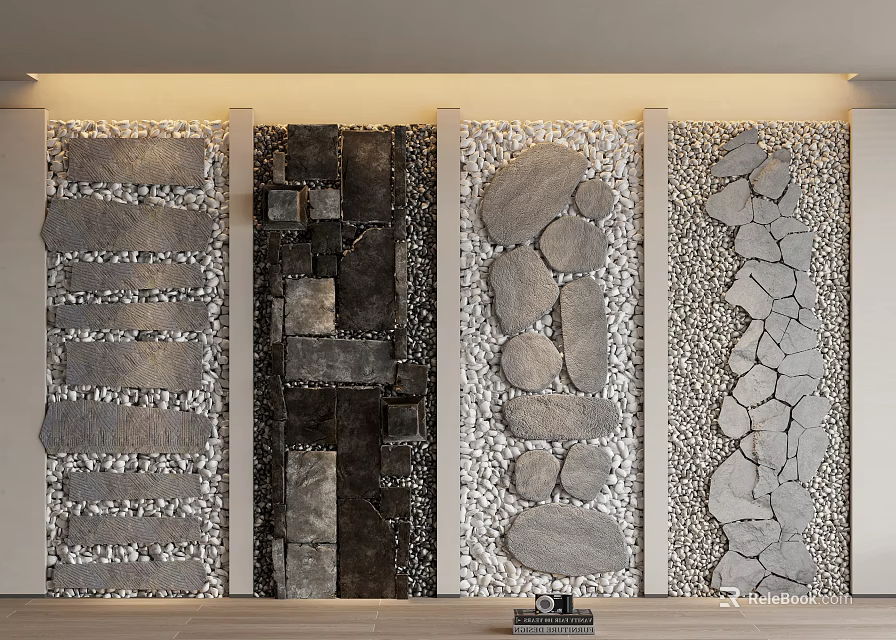 Various Stepping Stone Wall Designs With Different Stone Textures And Patterns 3d model 