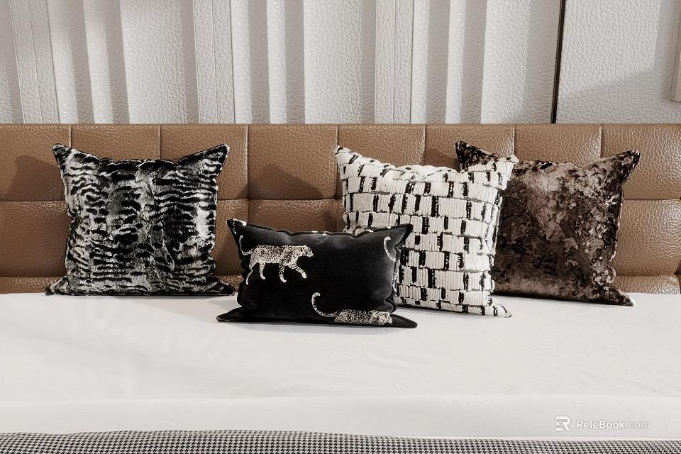 Stylish Throw Pillows With Velvet Tiger Print Geometric And Sequin Designs 3d model 