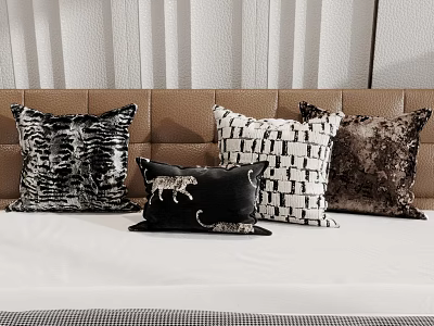 Stylish Throw Pillows With Velvet Tiger Print Geometric And Sequin Designs 3d model