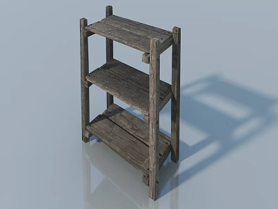 Wooden Swing Door Cabinet With Rustic Design And Three Storage Shelves 3d model