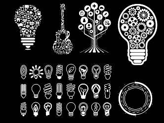 Technology Machine Light Bulb Music Symbol Silhouette 3d model