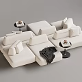 Modern White Modular Sectional Sofa With Pillows Side Tables And Throw Blanket 3d model