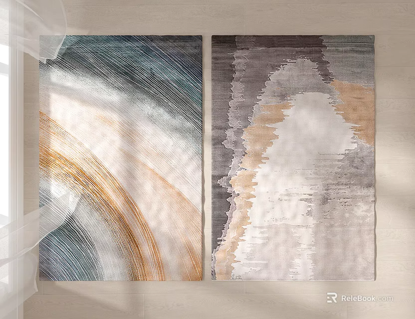 Square Rugs With Abstract Blue Grey Beige Orange Patterns And Modern Design 3d model