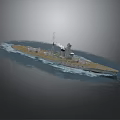 Historical Battleship Watercraft Sailing On Blue Waves With Detailed Deck Design