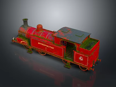 Vintage Red Metropolitan Steam Train With Rusted Body And Mossy Roof 3d model