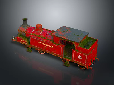 Vintage Red Metropolitan Steam Train With Rusted Body And Mossy Roof 3d model Vintage Red Metropolitan Steam Train With Rusted Body And Mossy Roof 3d model