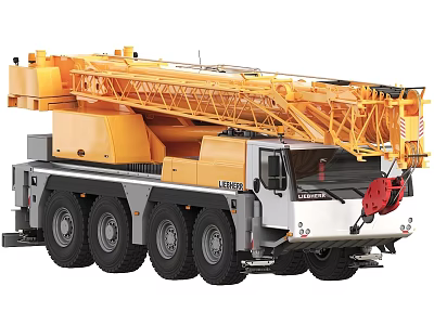 Liebherr Yellow Heavy Duty Construction Crane Truck With Multiple Wheels And Long Boom 3d model