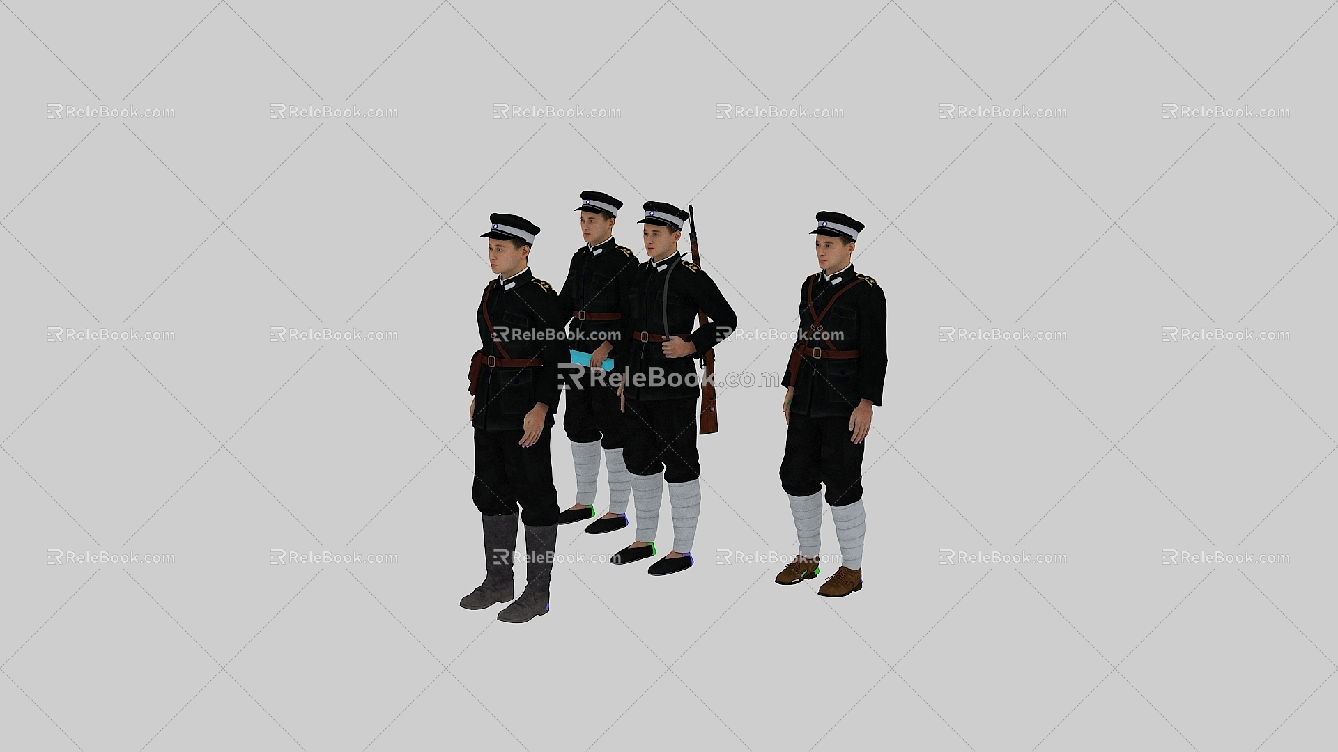 There are bound realism Republic of China police patrol house police patrol police Kuomintang soldiers revolutionary soldiers two dogs Republic of China figures Republic of China security team 3d model