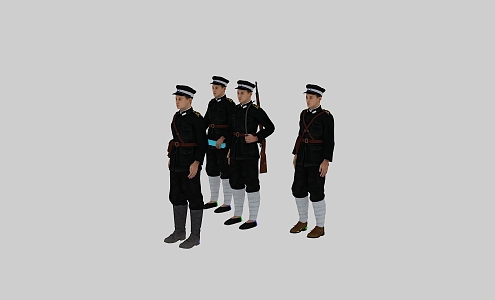 There are bound realism Republic of China police patrol house police patrol police Kuomintang soldiers revolutionary soldiers two dogs Republic of China figures Republic of China security team 3d model