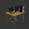 Yellow Desk Workstation With Computer Monitor Tower Keyboard Mouse And Black Chair