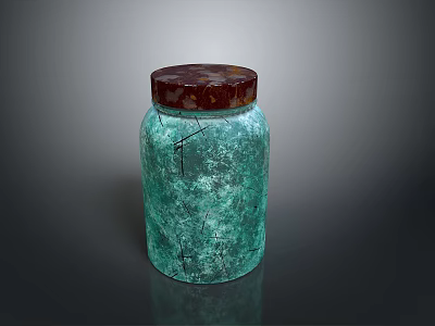 Green Ceramic Storage Jar With Brown Lid And Textured Surface Design 3d model