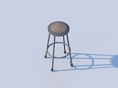 Modern Round Wooden Seat Bar Stool With Metal Legs And Simple Design 3d model