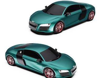 Teal Luxury Sports Car Featuring Sleek Design And Red Wheels Two Models 3d model