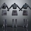 Stylish Cropped Jackets Short Skirts And High Heel Boots With Metallic Details