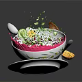 Vibrant Soup Bowl With Pink Broth Splashing Green Herbs Egg And Crusty Bread