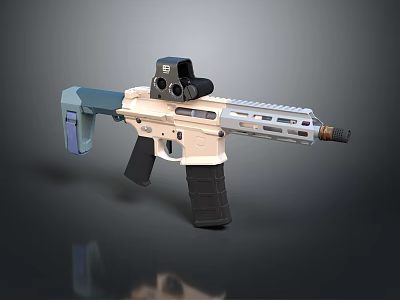 Modern Tactical Rifle With White Blue Black Body Scope And Rail System 3d model